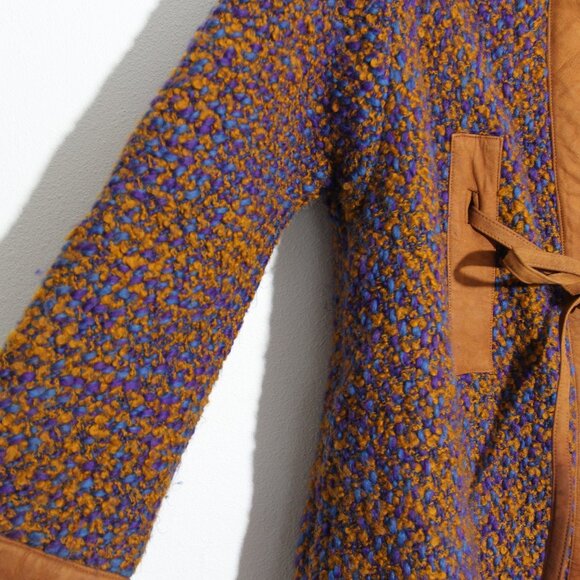 Bonnie Cashin for Sills Tweed Boucle Coat Jacket Vintage Blue Tan Suede Wool - Picture 4 of 16